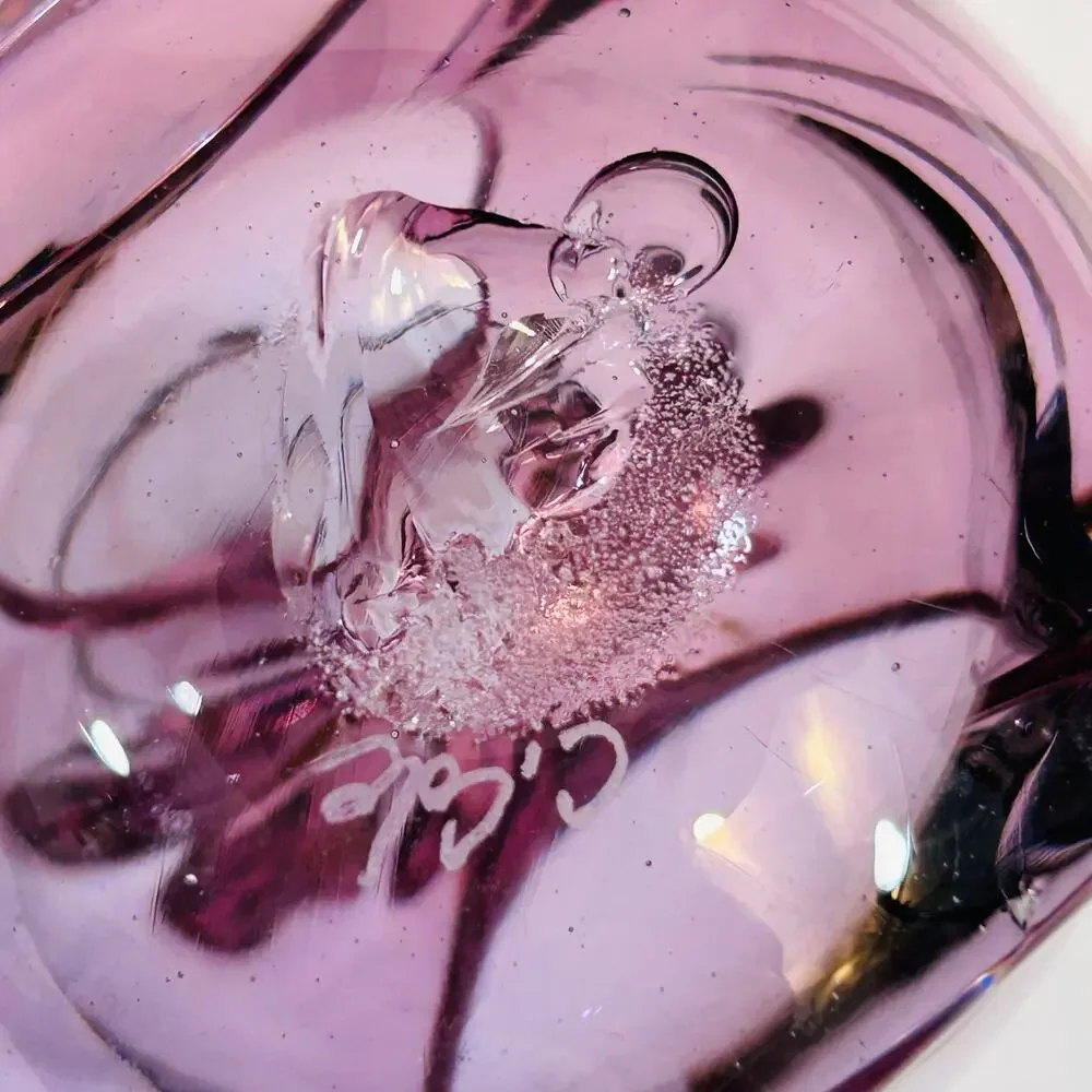 Chet Cole Amethyst Hanging Vase Signed Vintage Hand Blown Glass
